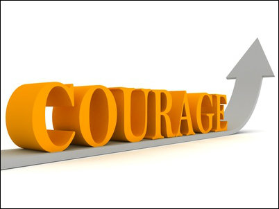 The word courage and arrow pointing upwards